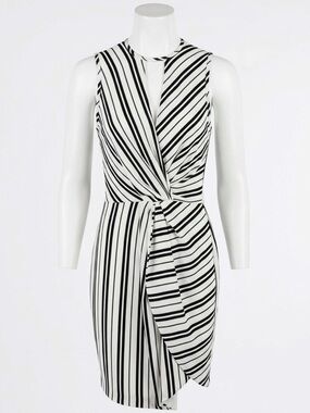 NWT Adelyn Rae Black White Striped Twist-Front Keyhole Neck Summer Mini Dress